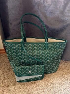 Green Tote Bag with Matching Pouch - Women Bags